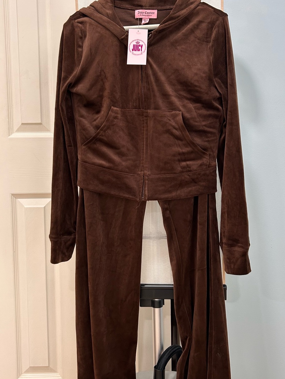 Juicy Couture Brown Velour Hooded Zip Pajama Set